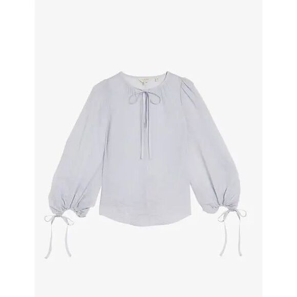 Ted Baker Silana Bishop Sleeve Romantic Peasant Blouse Size 1 Flowy Classic Top - Picture 4 of 10